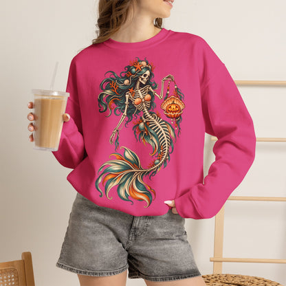 Skeleton Mermaid Crewneck Sweatshirt — Gothic Halloween Mermaid Pullover