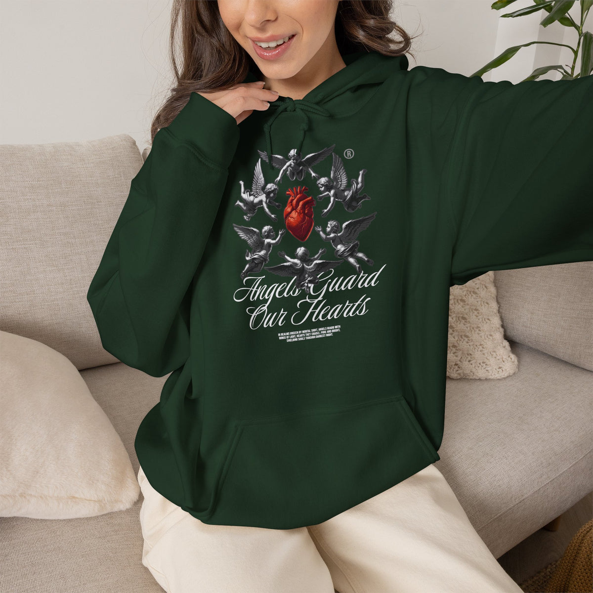 Anatomical Heart Hoodie – "Angels Guard Our Hearts" Graphic Sweatshirt