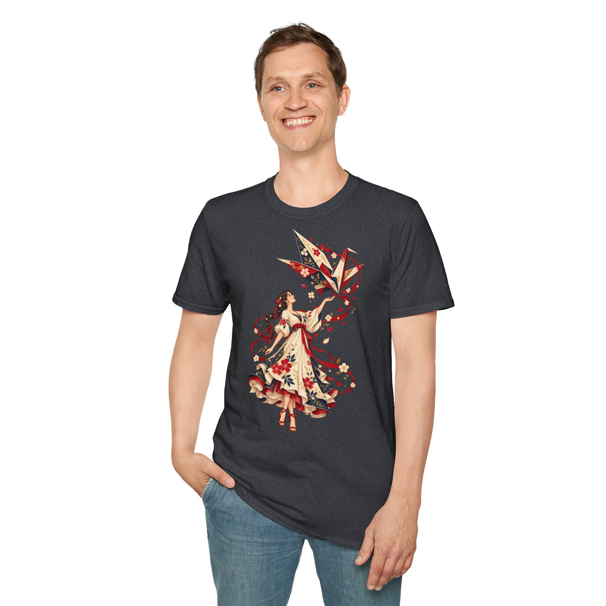 Floral Umbrella Girl T-Shirt — Whimsical Vintage Illustration Tee