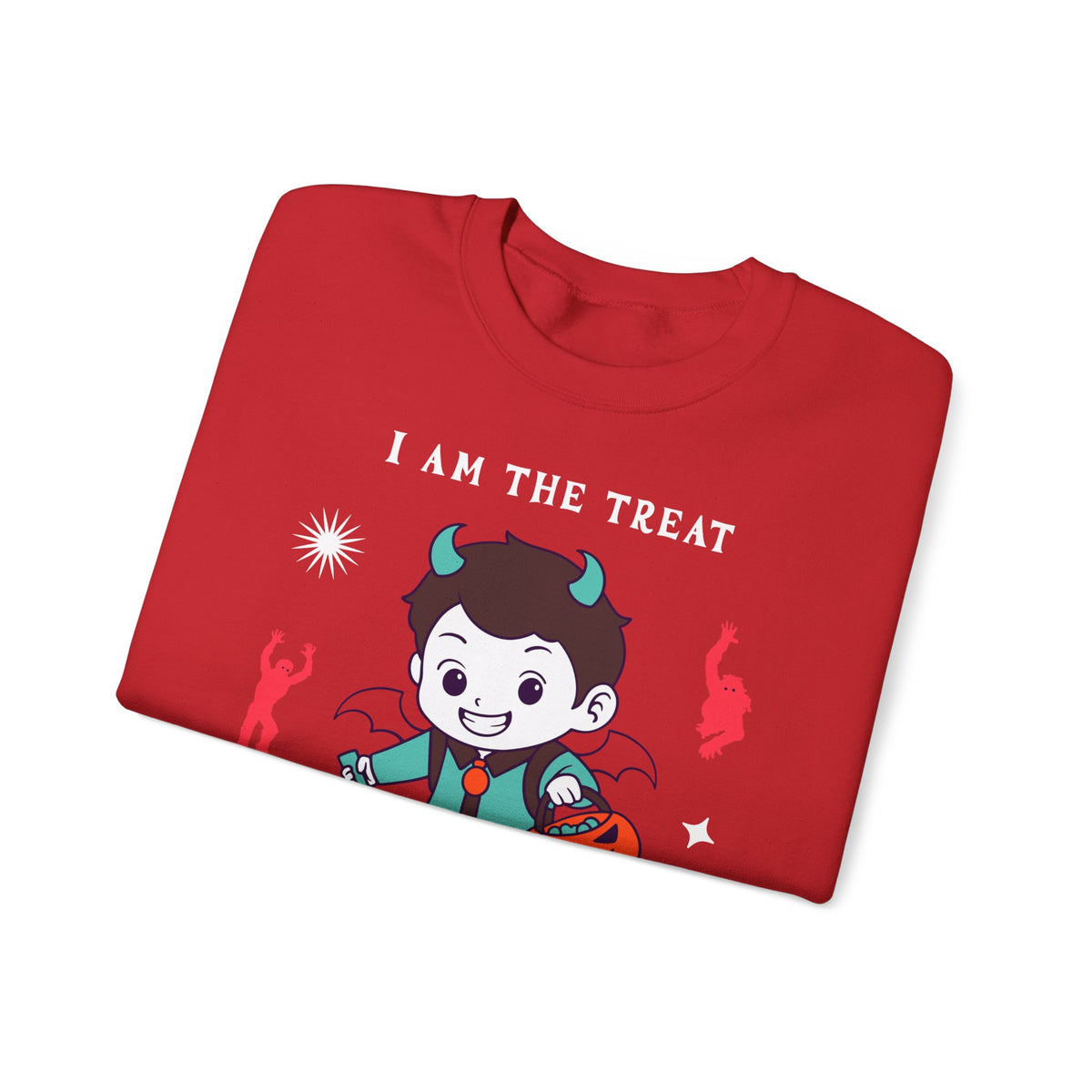 Halloween Party Sweatshirt — "I Am The Treat" Cute Devil Kid Costume Crewneck