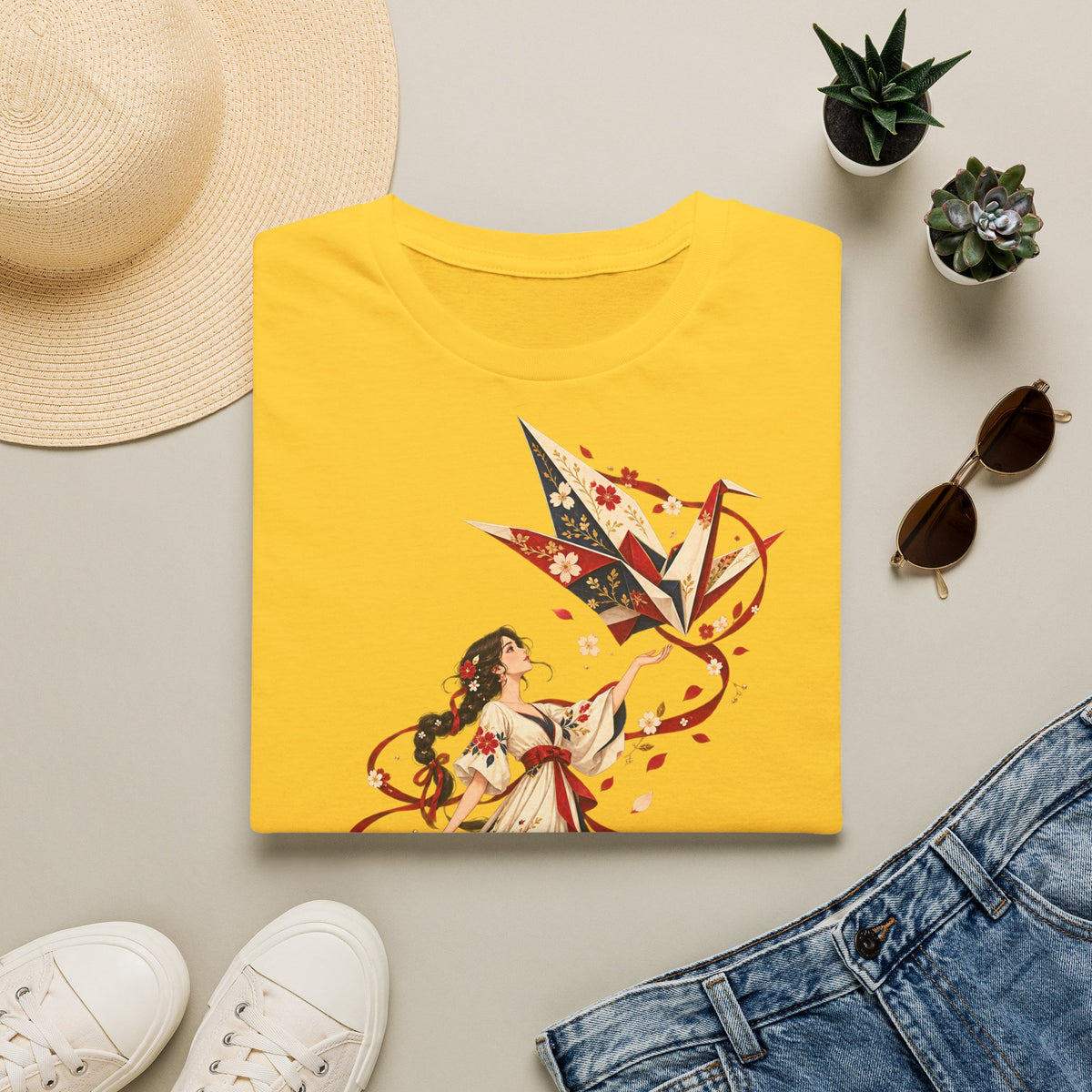 Floral Umbrella Girl T-Shirt — Whimsical Vintage Illustration Tee