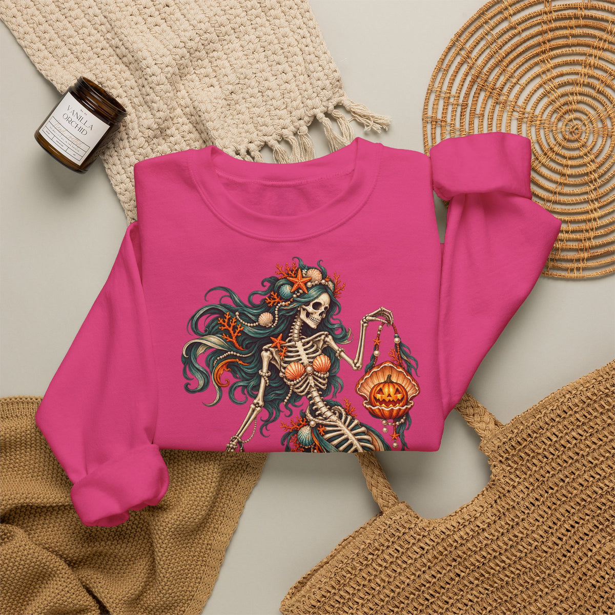 Skeleton Mermaid Crewneck Sweatshirt — Gothic Halloween Mermaid Pullover