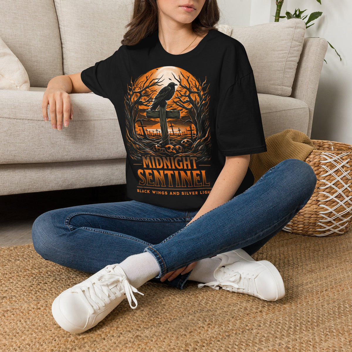 Midnight Sentinel Raven T-Shirt — Gothic Crow Nightscapes Tee
