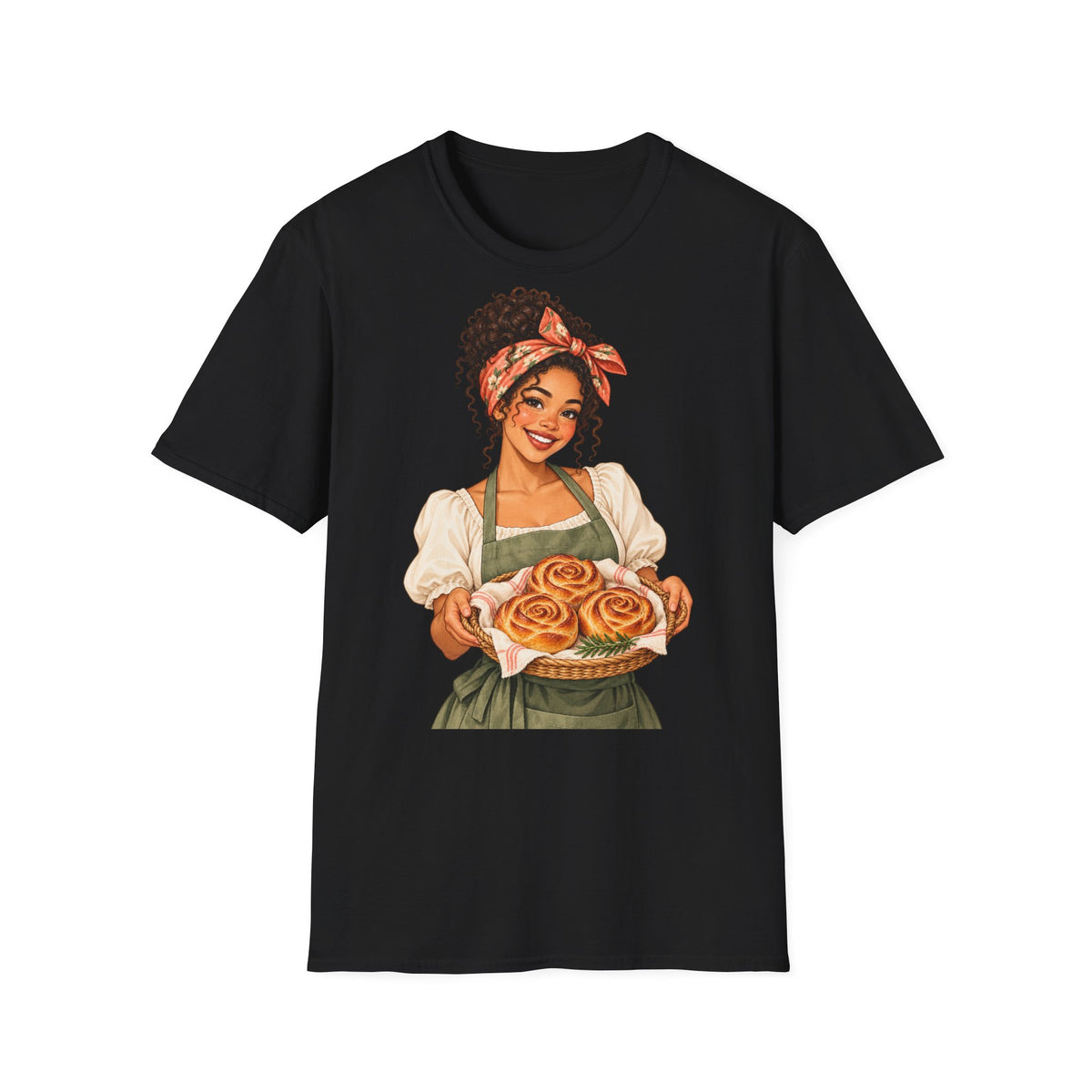 T-Shirt — Baker Girl Holding Fresh Buns Vintage Illustration