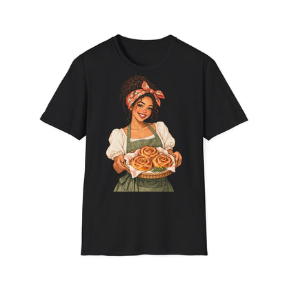 T-Shirt — Baker Girl Holding Fresh Buns Vintage Illustration