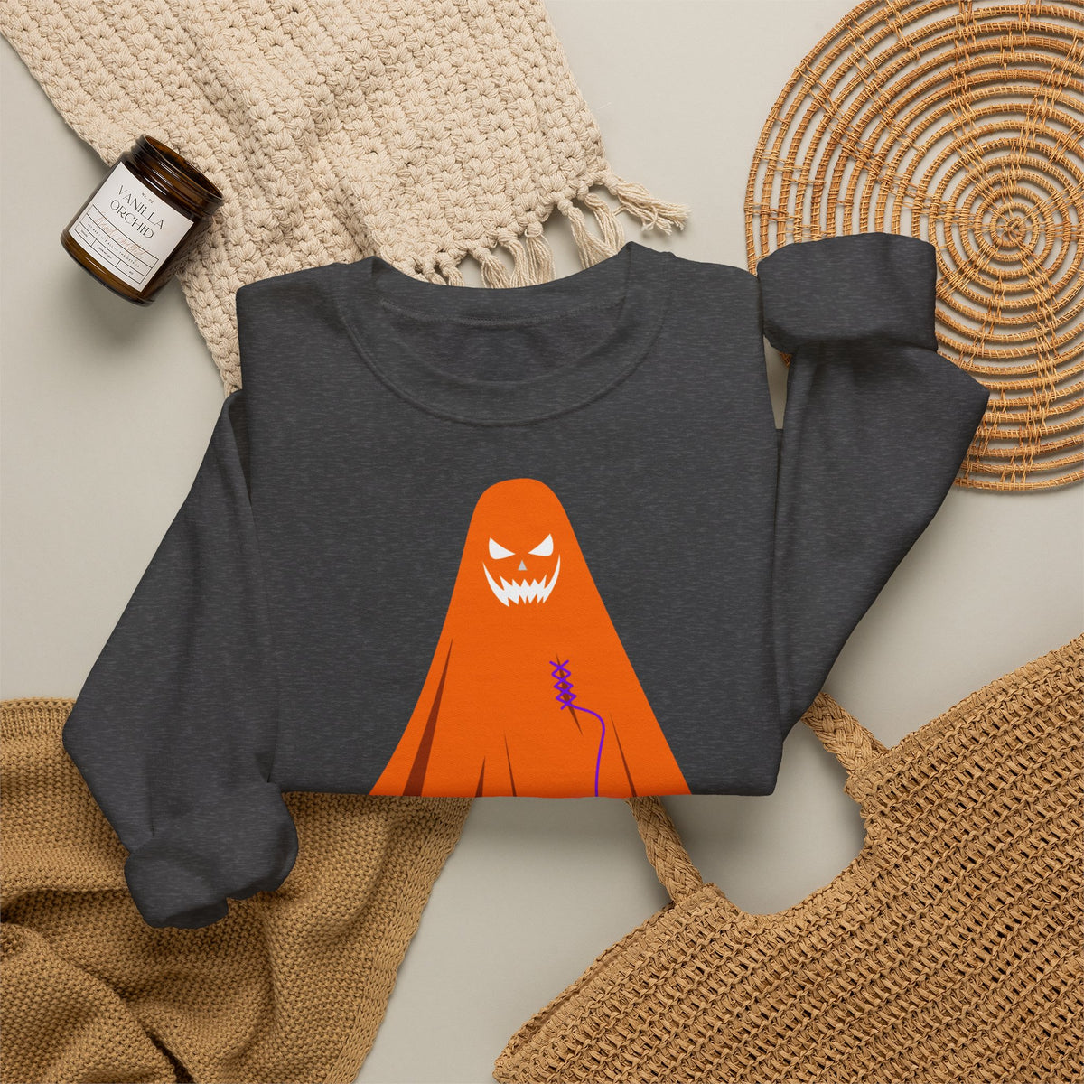 Halloween Ghost Costume Sweatshirt — Cute Spooky Ghost Holding Lollipop Crewneck