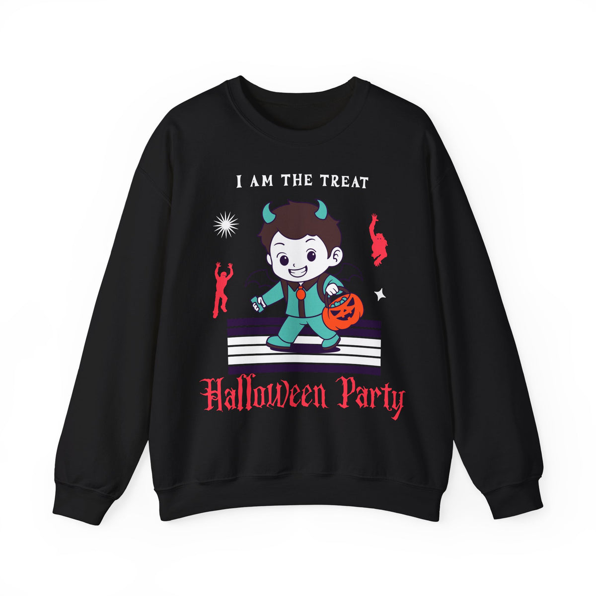 Halloween Party Sweatshirt — "I Am The Treat" Cute Devil Kid Costume Crewneck