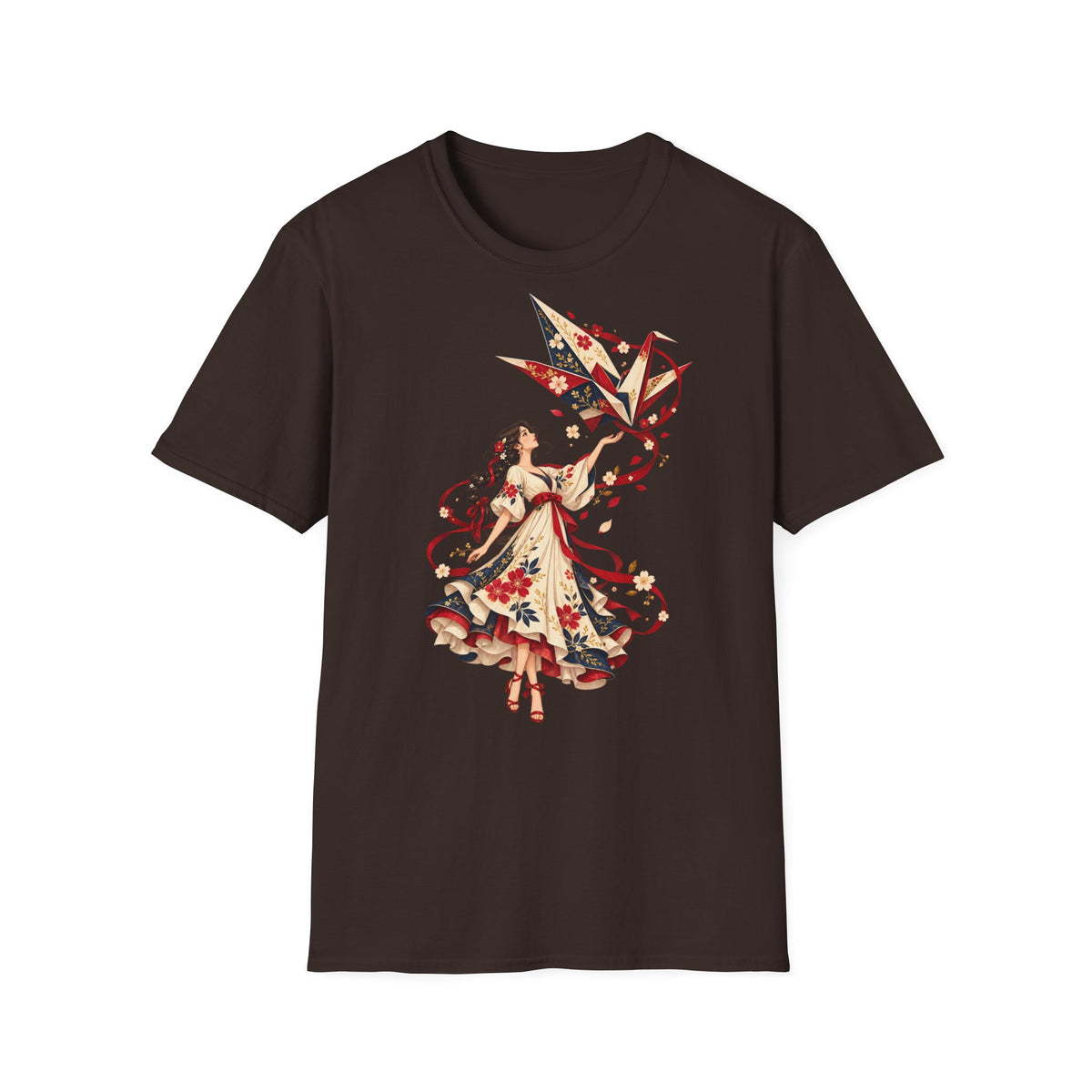 Floral Umbrella Girl T-Shirt — Whimsical Vintage Illustration Tee