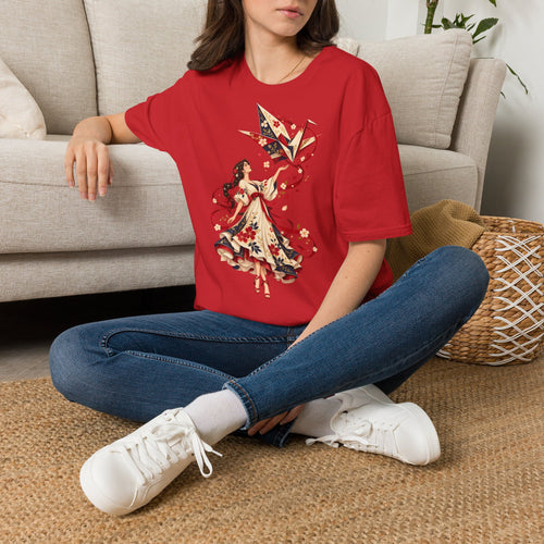 Floral Umbrella Girl T-Shirt — Whimsical Vintage Illustration Tee